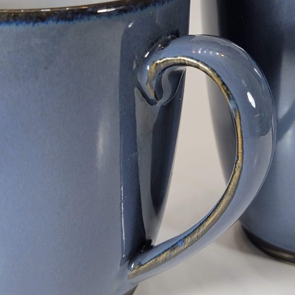 Sango Coffee Mugs Eggplant Blue White Cup Mugs 4" Tall Set of 2 - Picture 5 of 7